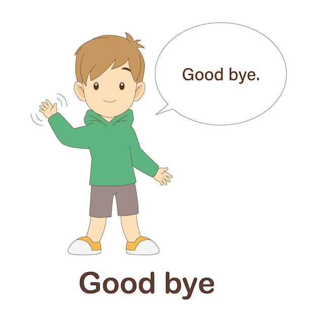 Vocabulary Flash Card for kids. good bye with picture good bye to