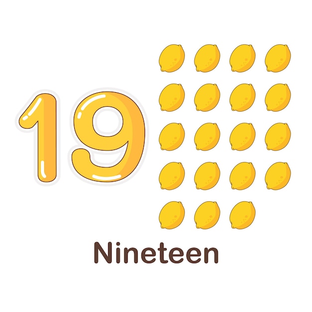 Vocabulary Flash Card for kids. nineteen to with picture nineteen