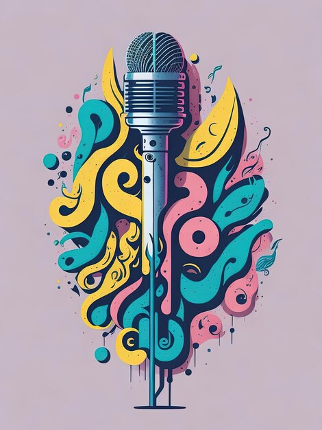 Vocal Showcase Microphone Accompanied by Music Notes