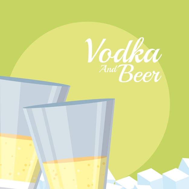 Vodka cups with ice cubes vector illustration graphic design