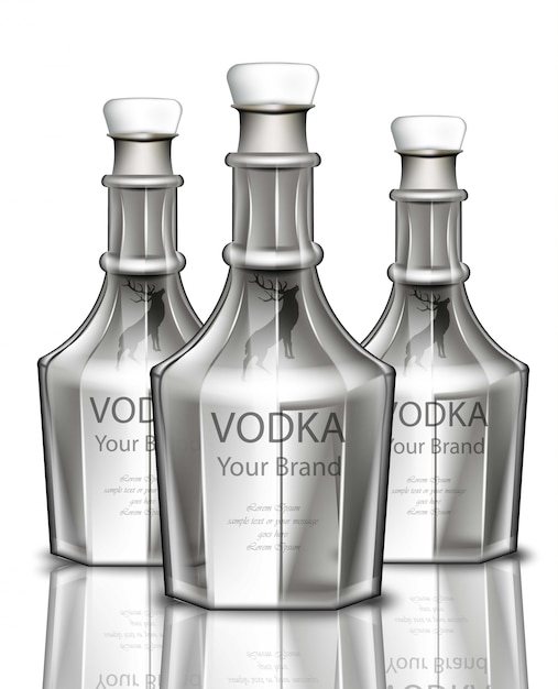 Vettore bottiglia di vodka realistica. design del marchio dell'imballaggio del prodotto. posto per i testi