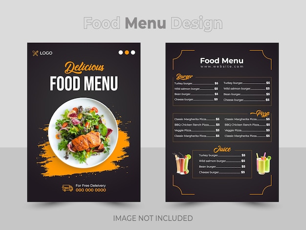 Voedsel- en drankenmenu Het beste voor restaurantpromotie Heerlijke voedingsmenuontwerpsjabloon