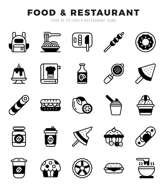 Voedsel en restaurant Lineal gevulde pictogrammen Vector Lineal gevuld illustratie