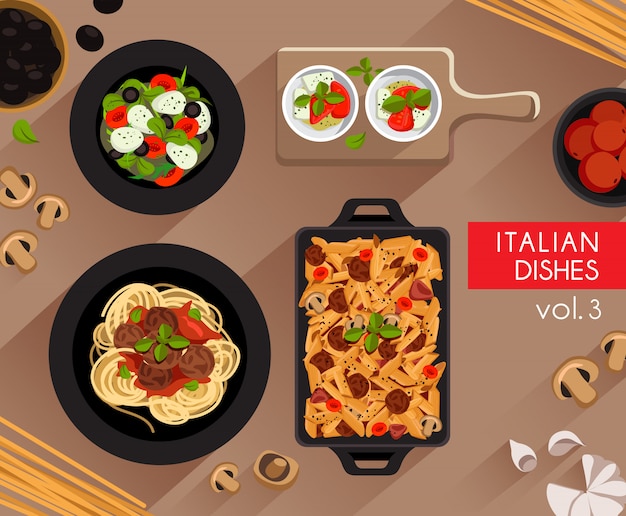 Vector voedsel illustratie: italiaans eten set