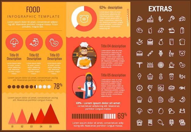 Voedsel infographic sjabloon, elementen en pictogrammen