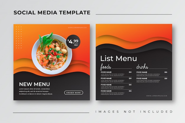 Voedsel instagram post sociale media sjabloon voor culinair restaurantmenu