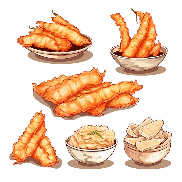 Vector voedsel keuken garnalen tempura vector aziatische illustratie japan japans restaurant maaltijd trad