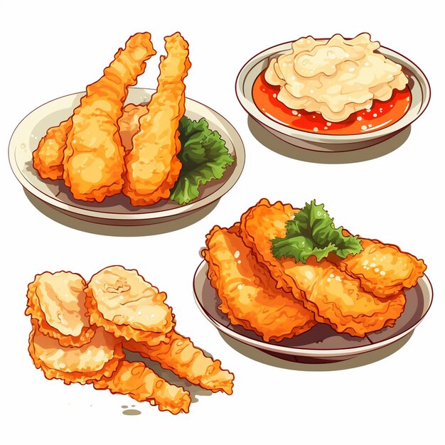 Vector voedsel keuken garnalen tempura vector aziatische illustratie japan japans restaurant maaltijd trad