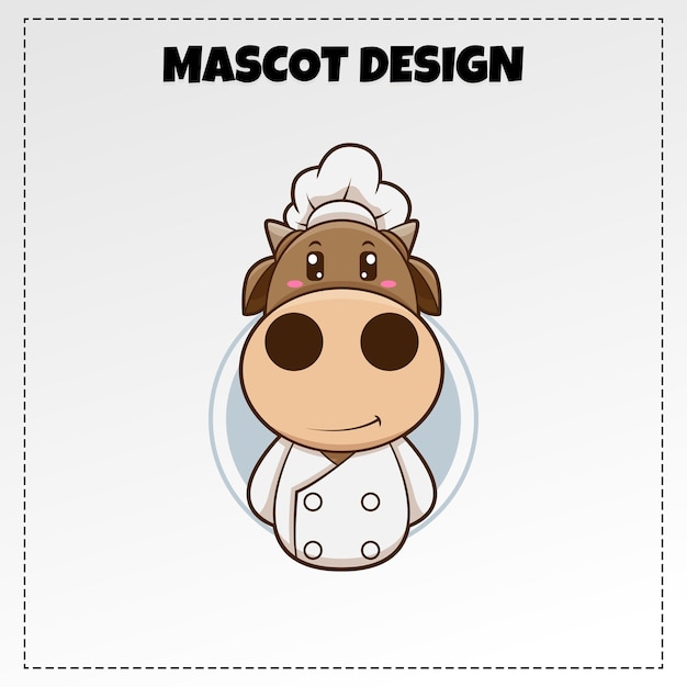 Vector voedsel logo koe chef-kok mascotte illustratie vector ontwerp