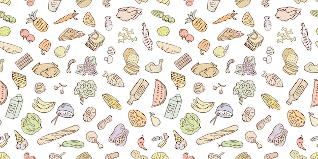 Vector voedsel naadloos patroon vector achtergrond papier textiel ingrediënten maaltijd eten fruit groenten