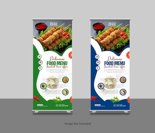 Voedsel roll-up banner sjabloon of restaurant services promotie x stand, rollup, intrekbaar ontwerp