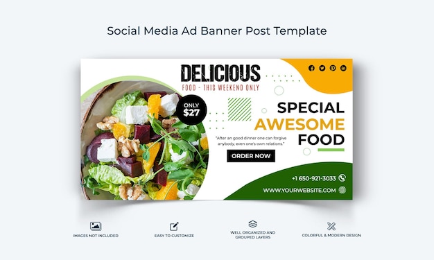 Voedsel sociale media Facebook-advertentiebanner Postsjabloon premium vector