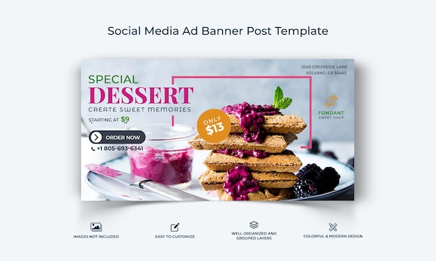 Voedsel sociale media Facebook-advertentiebanner Postsjabloon premium vector