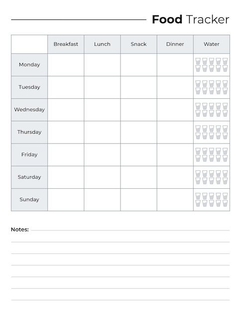 Voedsel tracker logboek sjabloon wekelijkse maaltijden tracker