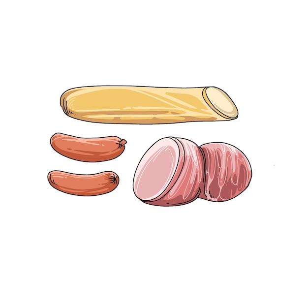 voedsel worst vector vlees varkensvlees illustratie barbecue pictogram foto doodle vector kunst illustraties