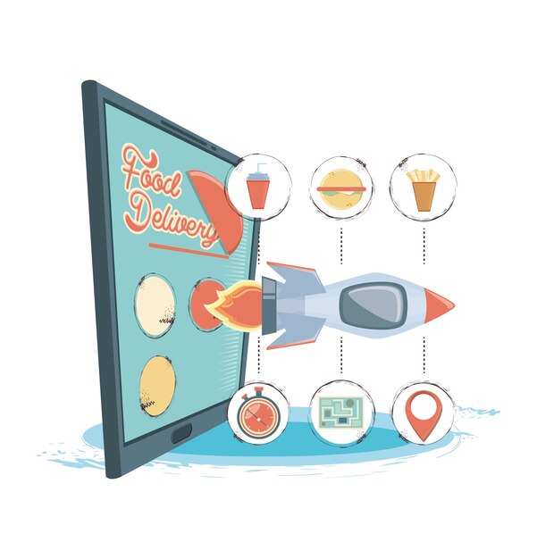 voedselbezorgservice met smartphone pictogram vector ilustration