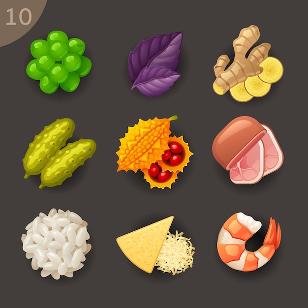 Voedselingrediënten vector icon set 10