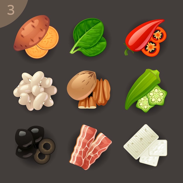 Voedselingrediënten vector icon set 3