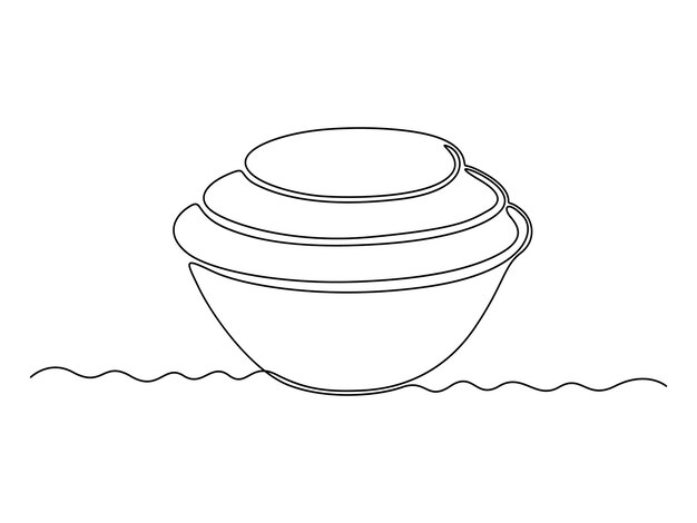 Voedselkom in één doorlopende lijntekening Kitchen tools concept vector illustratie