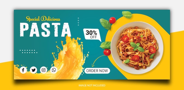 Voedselmenu en heerlijke pasta-promotie social media-omslag of bannersjabloon