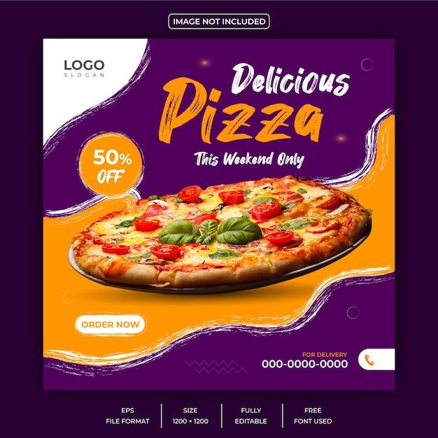 Voedselmenu en heerlijke pizza-postsjabloon voor sociale media of Instagram-banner