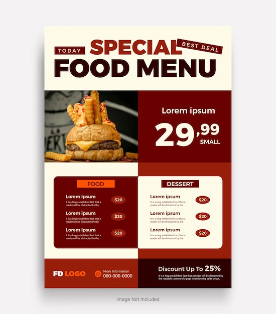 Voedselmenu en restaurant promotie flyer