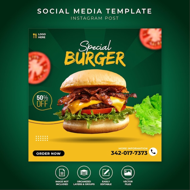Voedselmenu en restaurant social media postontwerp instagram postontwerpsjabloon