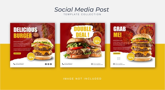 Voedselmenubanner sociale media plaatsen bewerkbare sociale media-sjablonen voor promoties op het voedselmenu