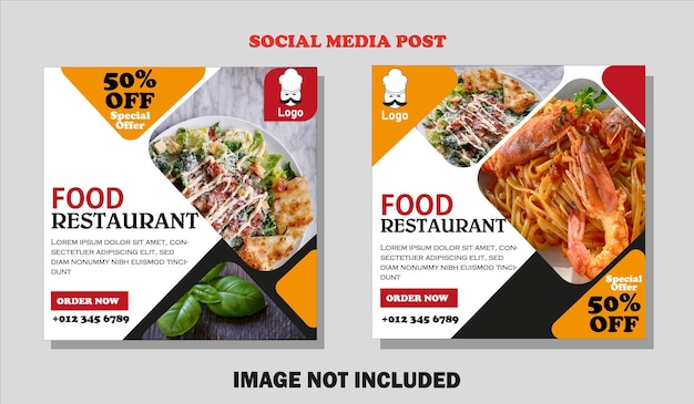 Voedselpost op sociale media. Food special biedt de Promotie een template aan in twee verschillende designs.