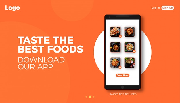 Voedselwebbanner met realistisch telefoonontwerp