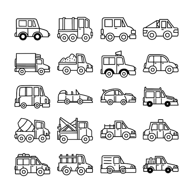 Voertuig doodle transport hand getrokken vector set