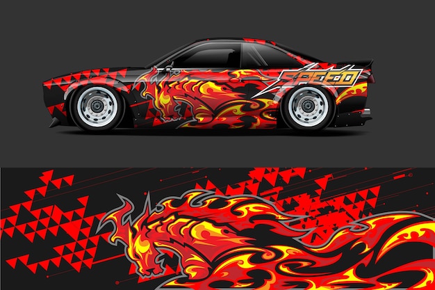 Vector voertuig wrap en vinyl sticker ontwerp met abstracte achtergrond racen