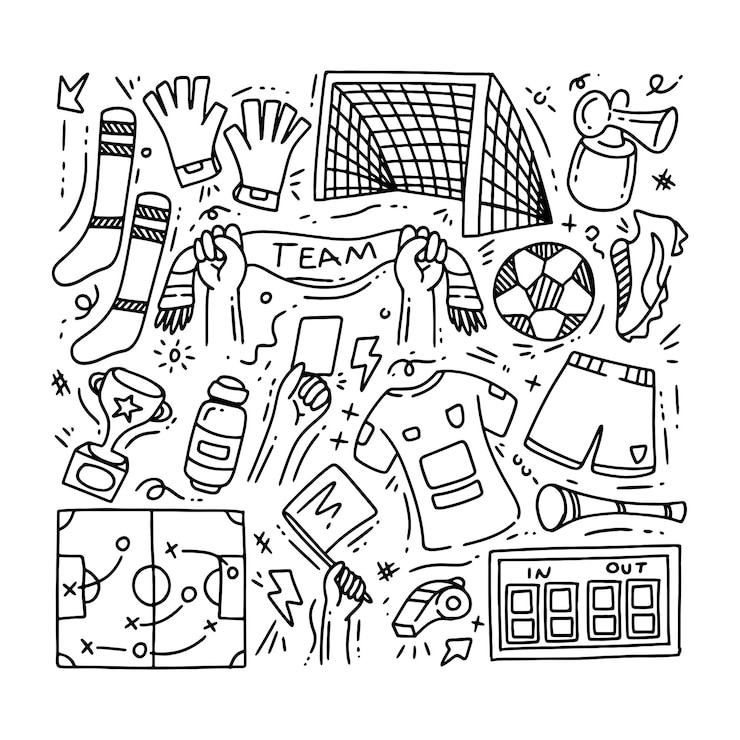 voetbal doodle kunst handgetekende schets