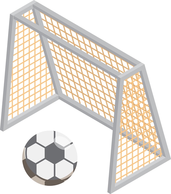 Vector voetbal en doel illustratie in 3d isometrische stijl