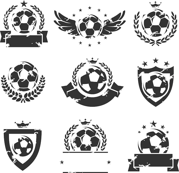 Vector voetbal en voetballabels en pictogrammen instellen vector