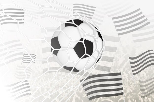 Voetbal in het net met de zwart-witte vlag van de voetbalclub op de achtergrond Sport illustratie