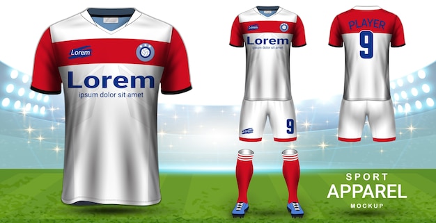 Voetbal jersey en voetbal kit presentatie mockup sjabloon