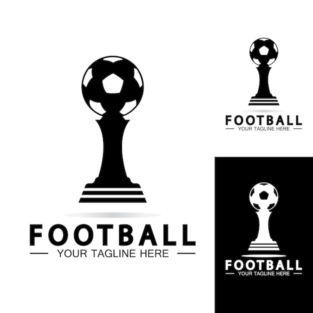 Voetbal of voetbalkampioenschap trofee logo ontwerp vector pictogram templatechampions voetbaltrofee voor winnaar award