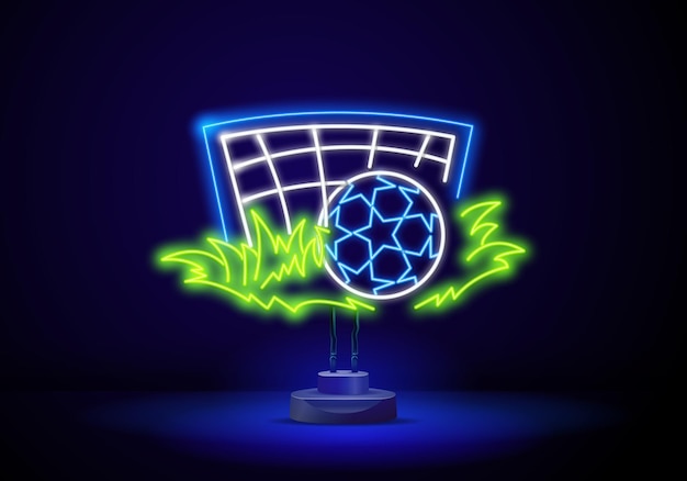 Vector voetbal pictogrammen instellen voetbal neon teken helder uithangbord licht banner neon geïsoleerd pictogram embleem uniform