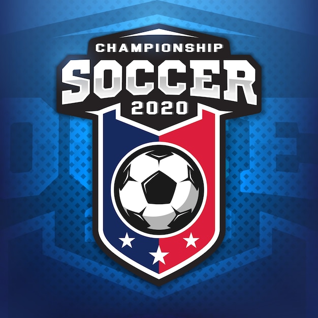 Voetbal professioneel logo in vlakke stijl, voetbal en schild met sterren. sport spellen.