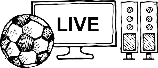 Vector voetbal van live streaming iconen sketch tv set geïsoleerd op een witte achtergrond vector illustratie