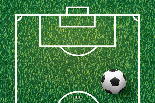 Voetbal voetbal bal op groen gras van voetbal veld patroon en textuur achtergrond. vector illustratie.