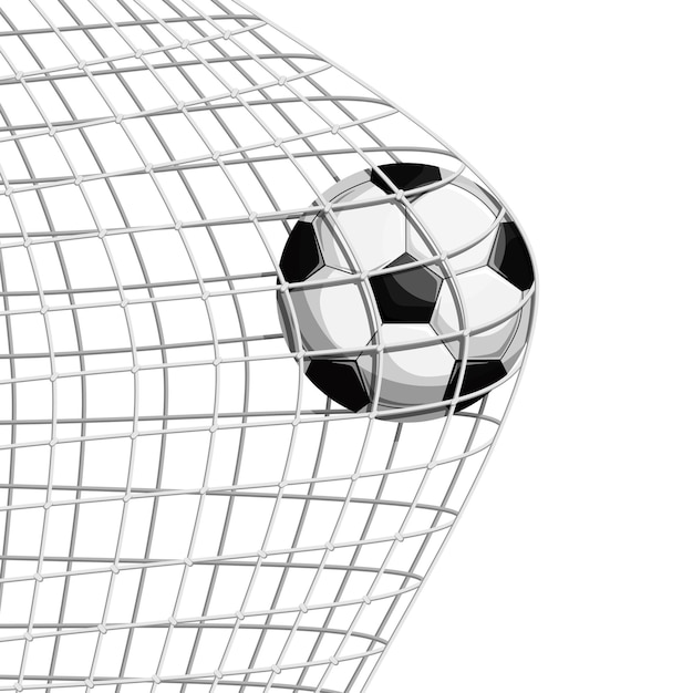 Voetbal voetbal bal scoren doelpunt in net doelpalen platte vector illustratie Geïsoleerde sport versnelling icon
