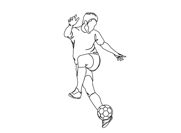 Voetbal, voetbal enkellijnige kunst tekening gaat door met lijn vectorillustratie