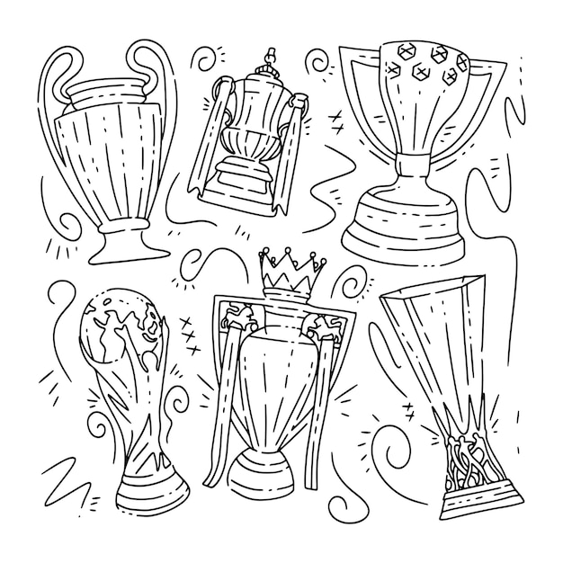 voetbal voetbal trofee doodle handgetekende