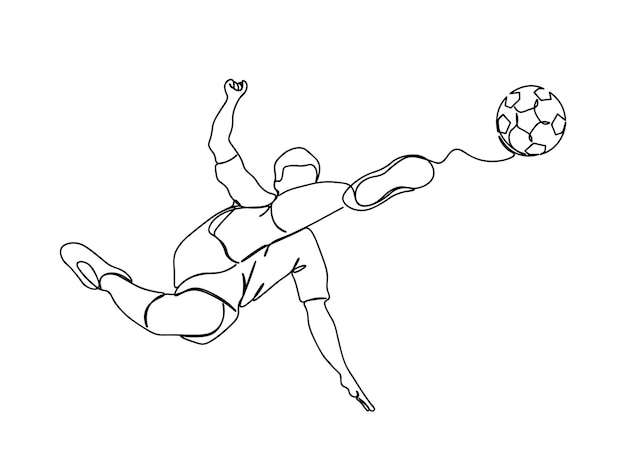 Voetbal, Voetballer single-line art tekening zet lijn vectorillustratie voort