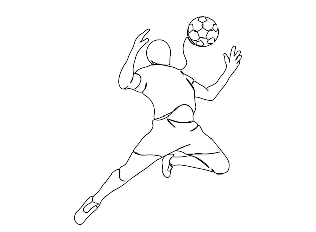 Voetbal, Voetballer single-line art tekening zet lijn vectorillustratie voort