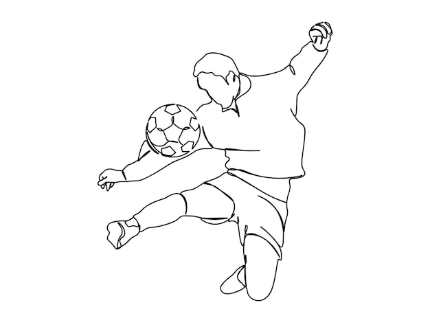 Voetbal, Voetballer single-line art tekening zet lijn vectorillustratie voort