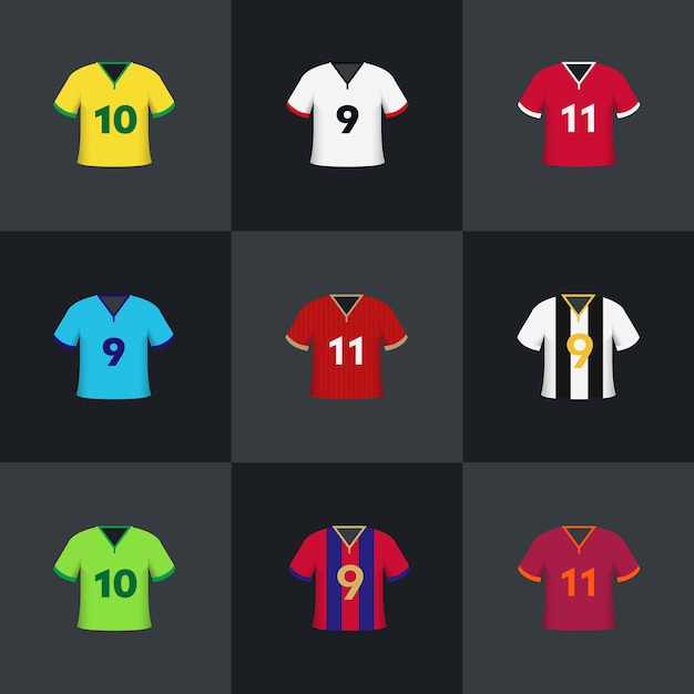 Voetbal voetbalshirts illustratie vector icon set