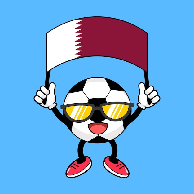 Voetbalkarakter die de vlag van Qatar houden.